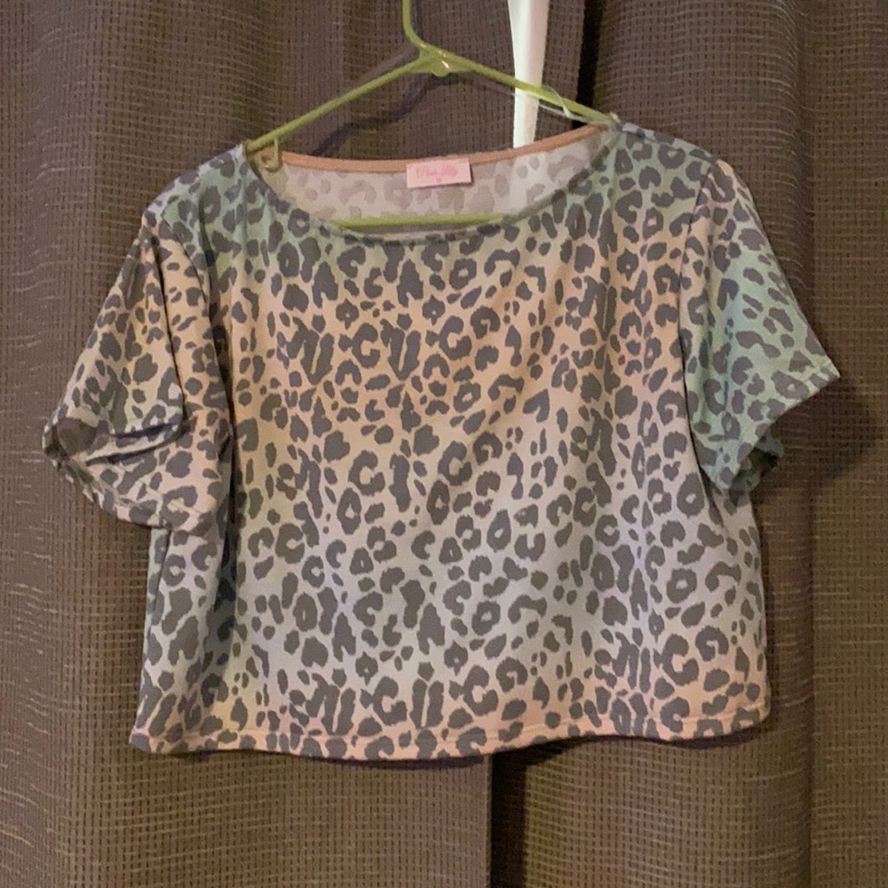 Pink lily animal print crop top
